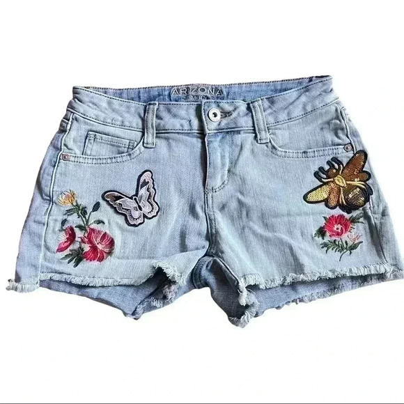 Juniors Arizona Jean Co Shortie Distressed Floral Cut-off Shorts Size 1 - Picture 2 of 10